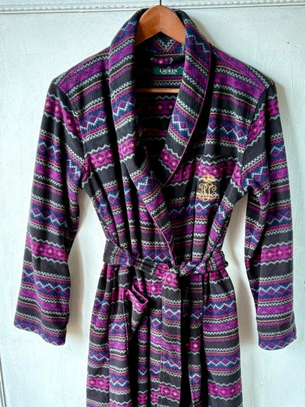 Lauren Ralph Lauren Robe Women Size M Purple Fair Isle Fleece Loungewear